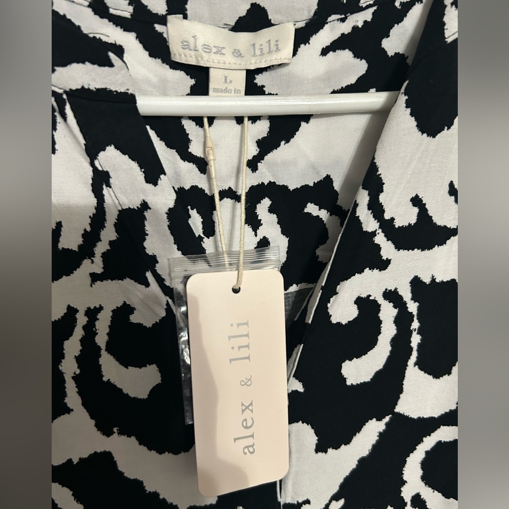 Alex & Lili / Sleeveless High Low Tunic Dress Black and White Pattern size Large - Picture 3 of 5